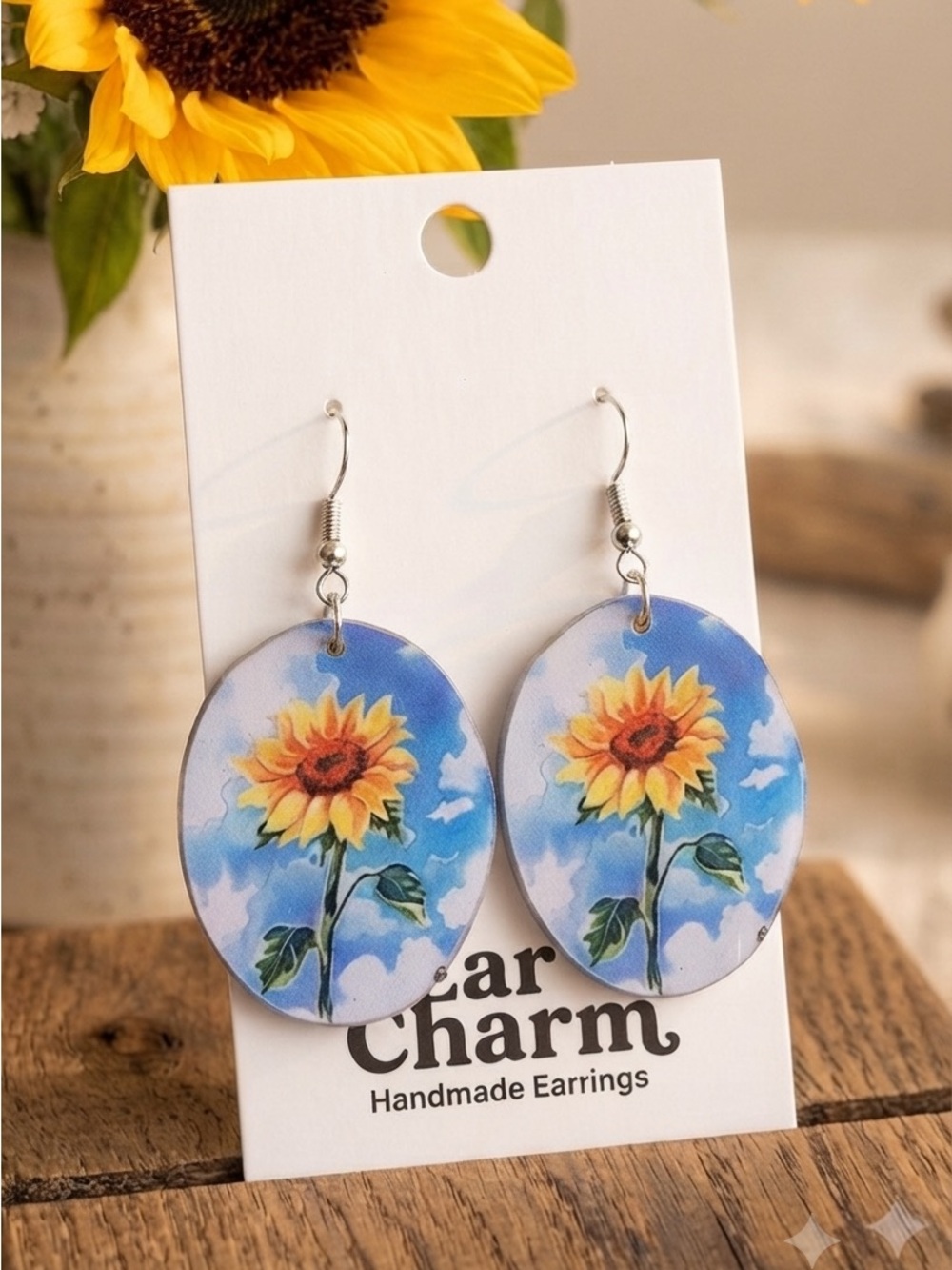 New - Sunflower Sky Oval Drop Earrings - Yellow & Blue